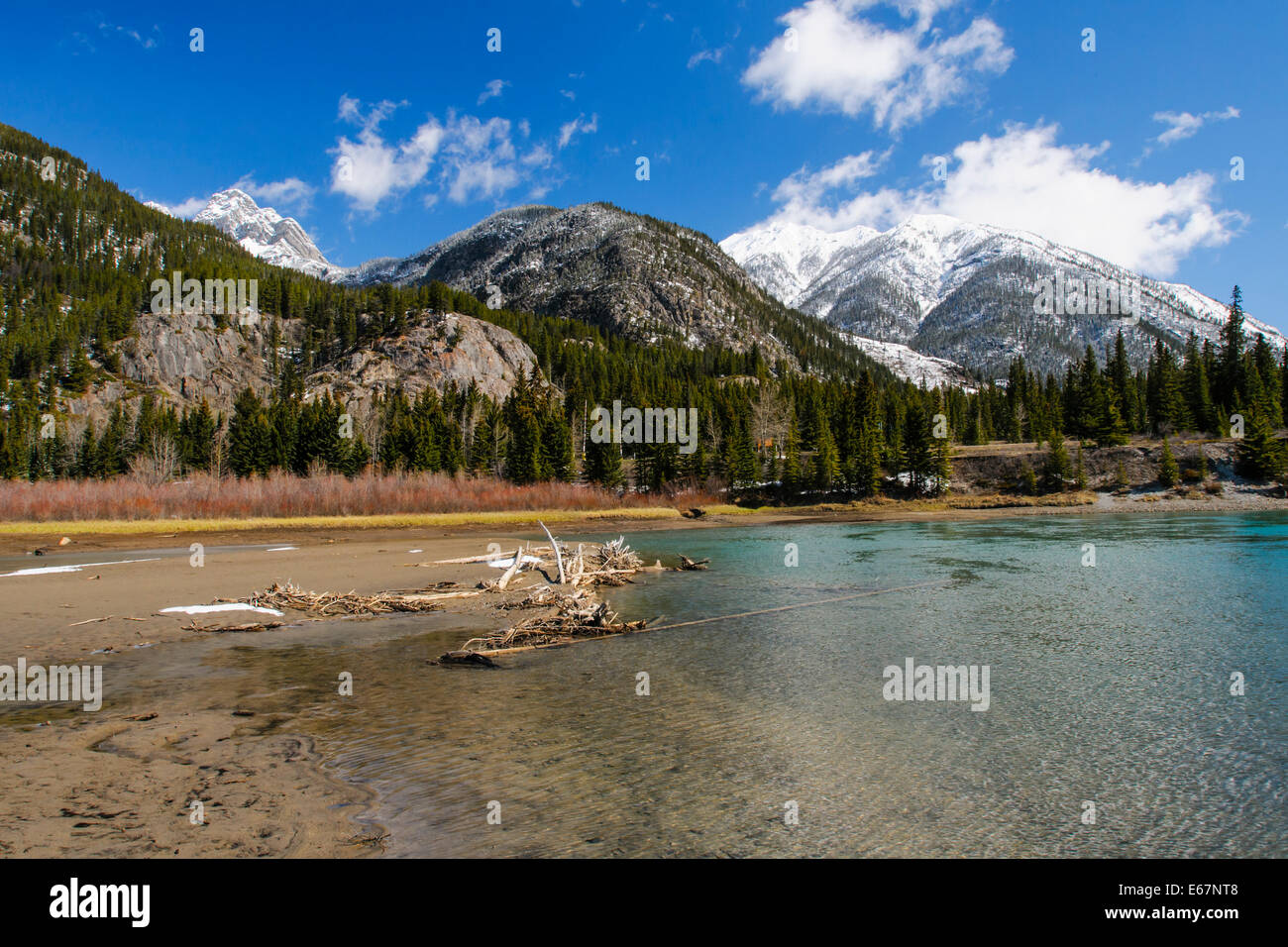 River running through the mountains, Banff National Park Alberta Canada ...