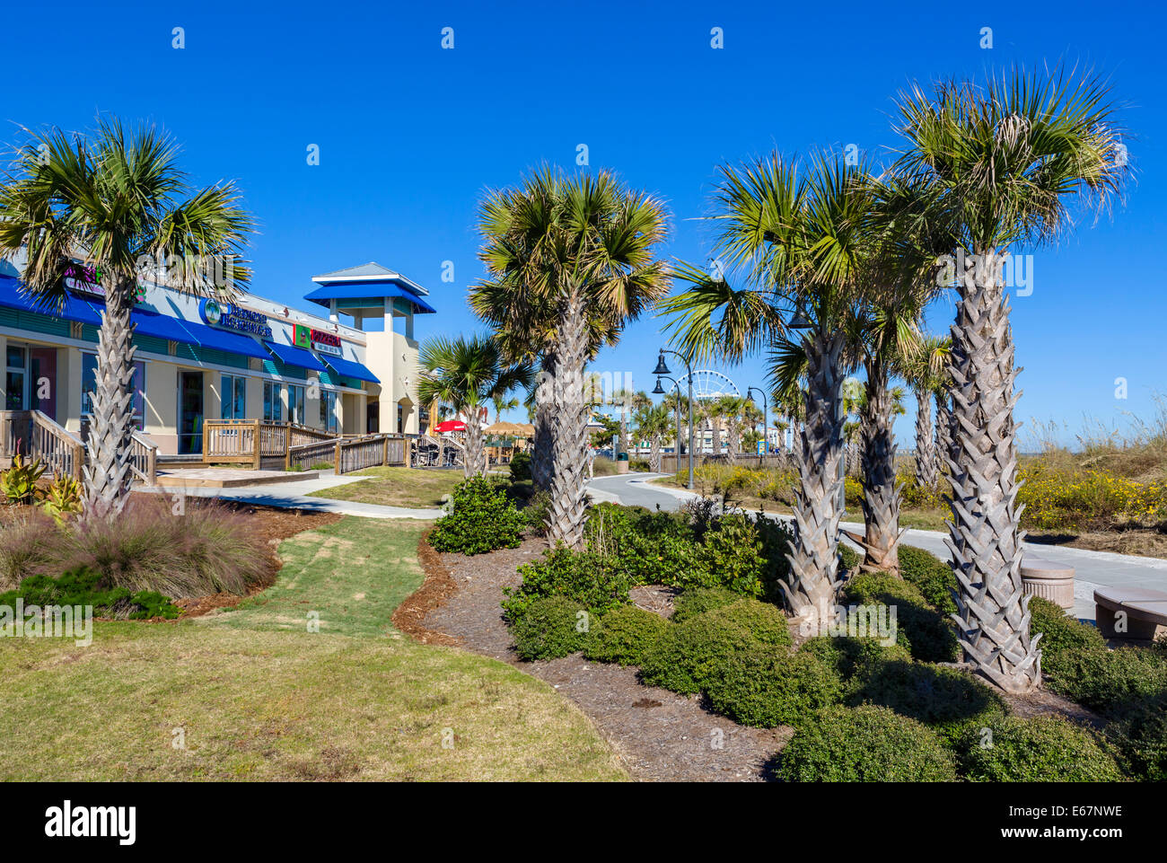 Myrtle Beach Boardwalk and Promenade on a quiet out of season fall day, Myrtle Beach, South Carolina, USA Stock Photo