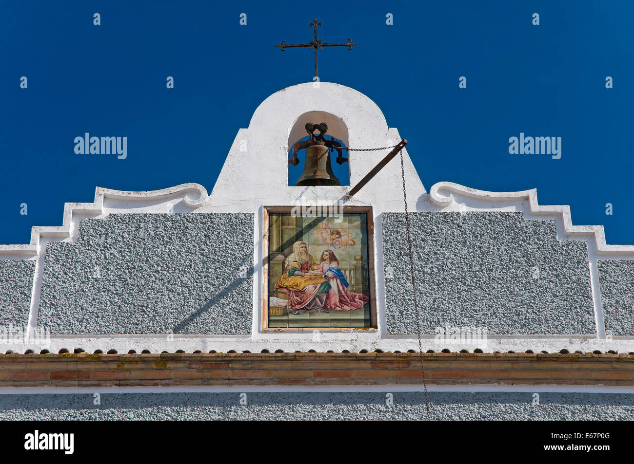 Monastery of Santa Ana - bell gable, Alosno, Huelva province, Region of Andalusia, Spain, Europe Stock Photo