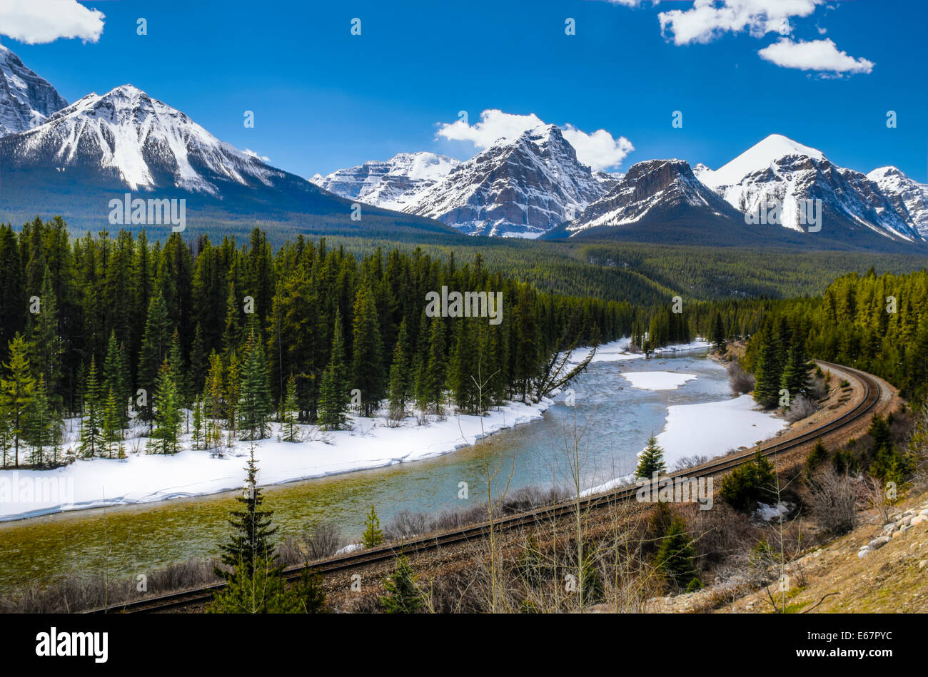 Scenic Morant's Curve Railway Banff National Park Alberta Canada Stock Photo