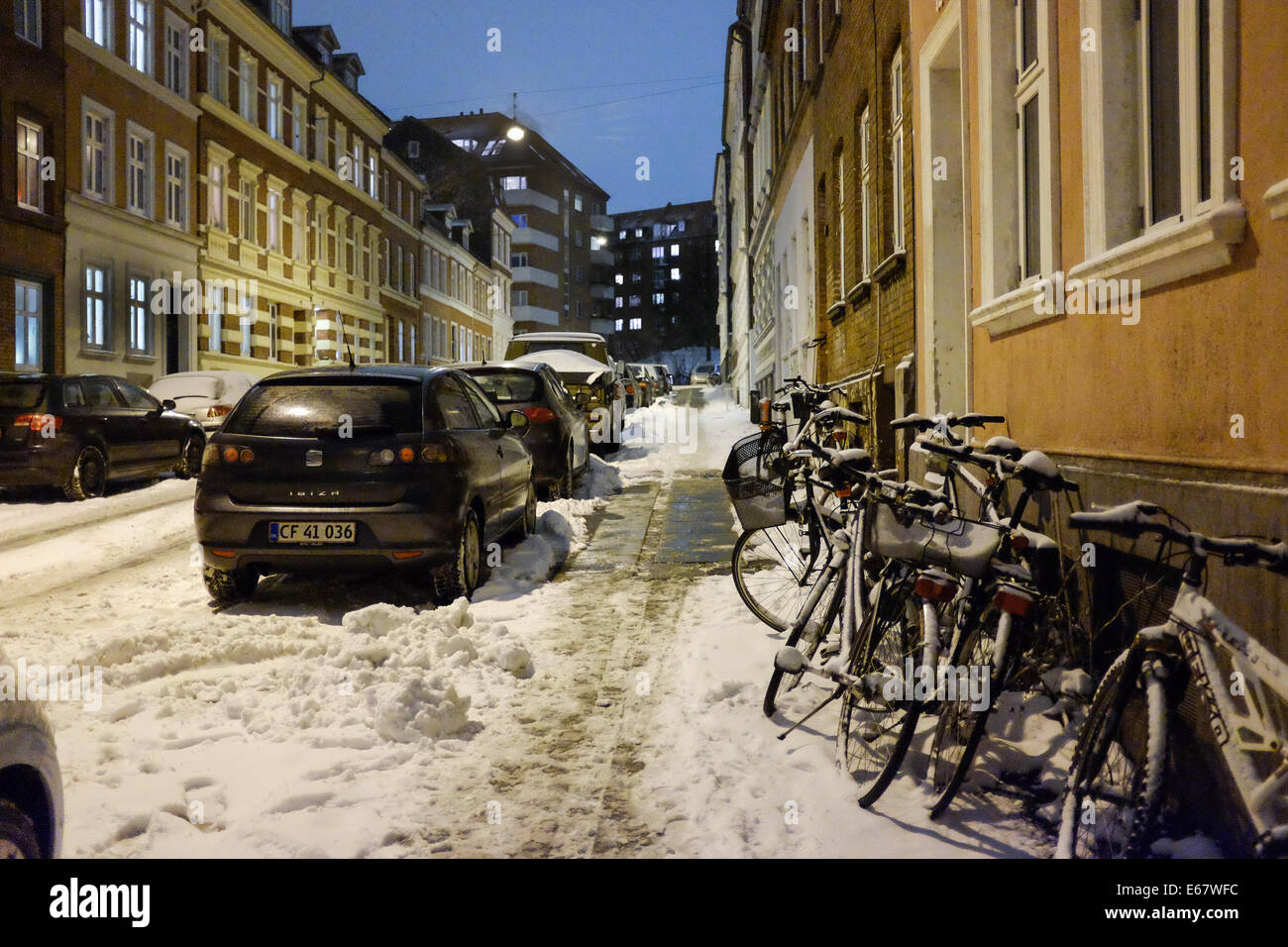 Street covered with snow in the city center of Aarhus, Denmark, in Stock  Photo - Alamy