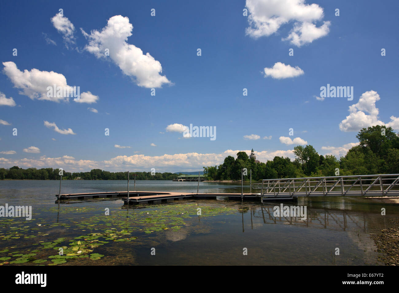 Boat dock on Lake Champlain near Crown Point, New York Stock Photo