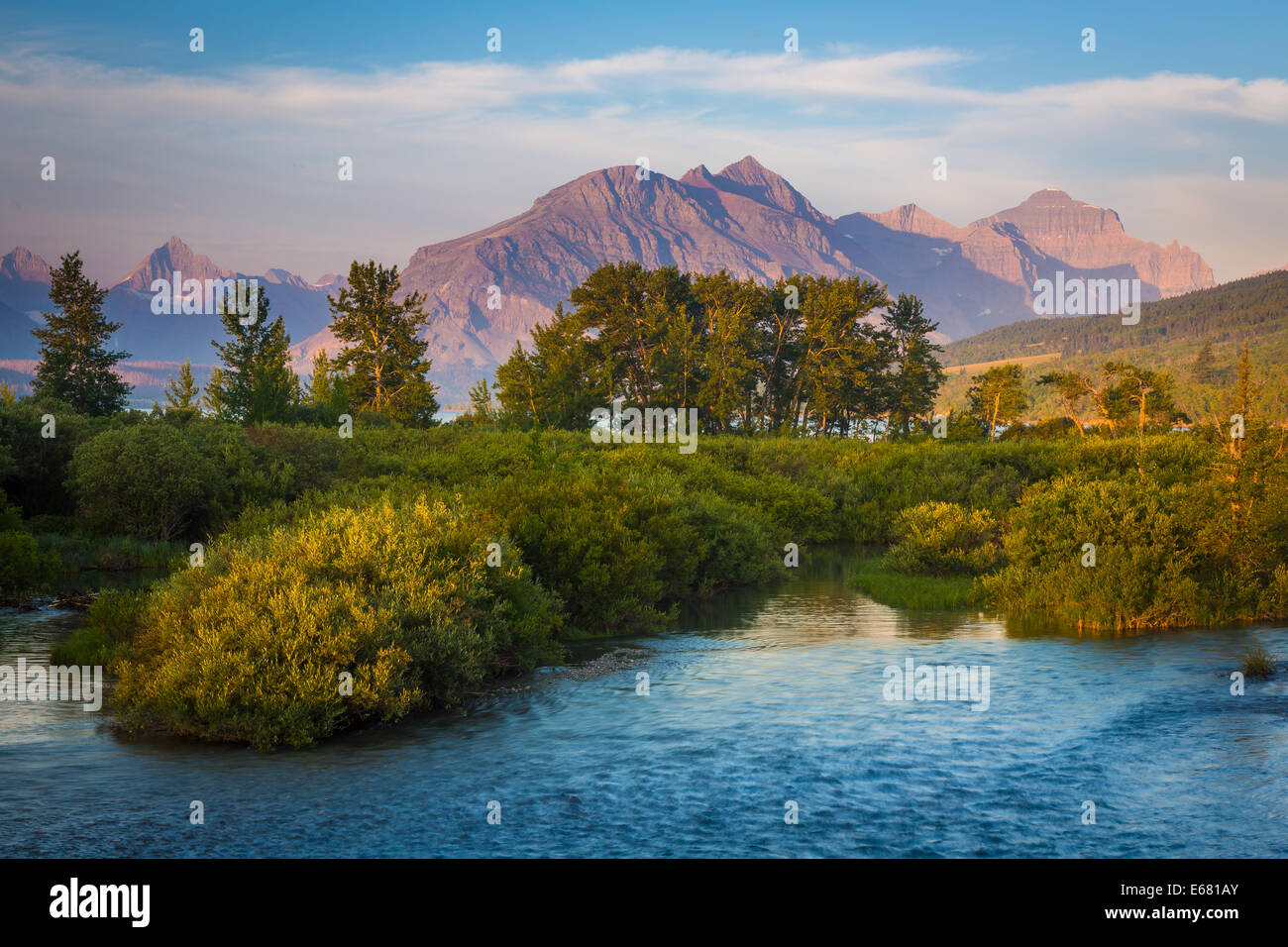 Divide Creek in Glacier National Park, Montana, on the CanadaUnited States border Stock Photo