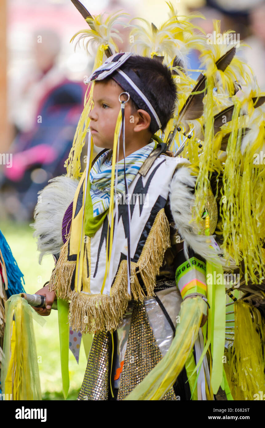 Young traditional costumed Native First Nation boy powwow pow pow ...