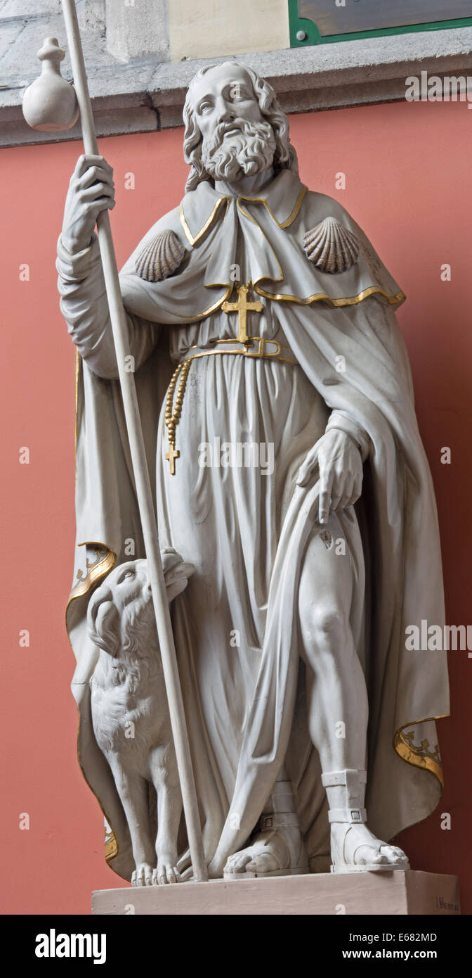 MECHELEN, BELGIUM - JUNE 14, 2014: The statue of st. Roch st. Katharine church or Katharinakerk. Stock Photo