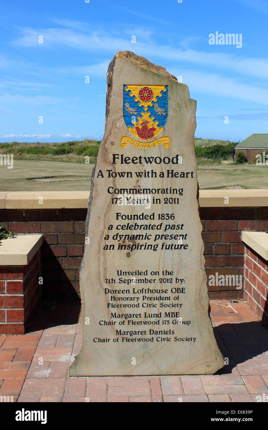 Sculpture on The Esplanade, Fleetwood, Lancashire commemorating 175 years in 2011 since the town was founded in 1836 Stock Photo