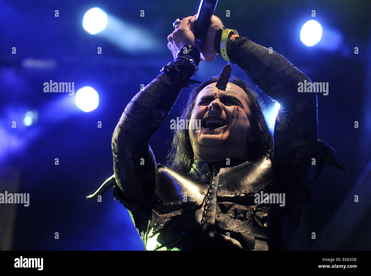 Cradle of Filth band performed live during Music festival Trutnoff in Trutnov, Czech Republic on August 15, 2014. Singer Dani Firth pictured. (CTK Photo/Josef Vostarek) Stock Photo