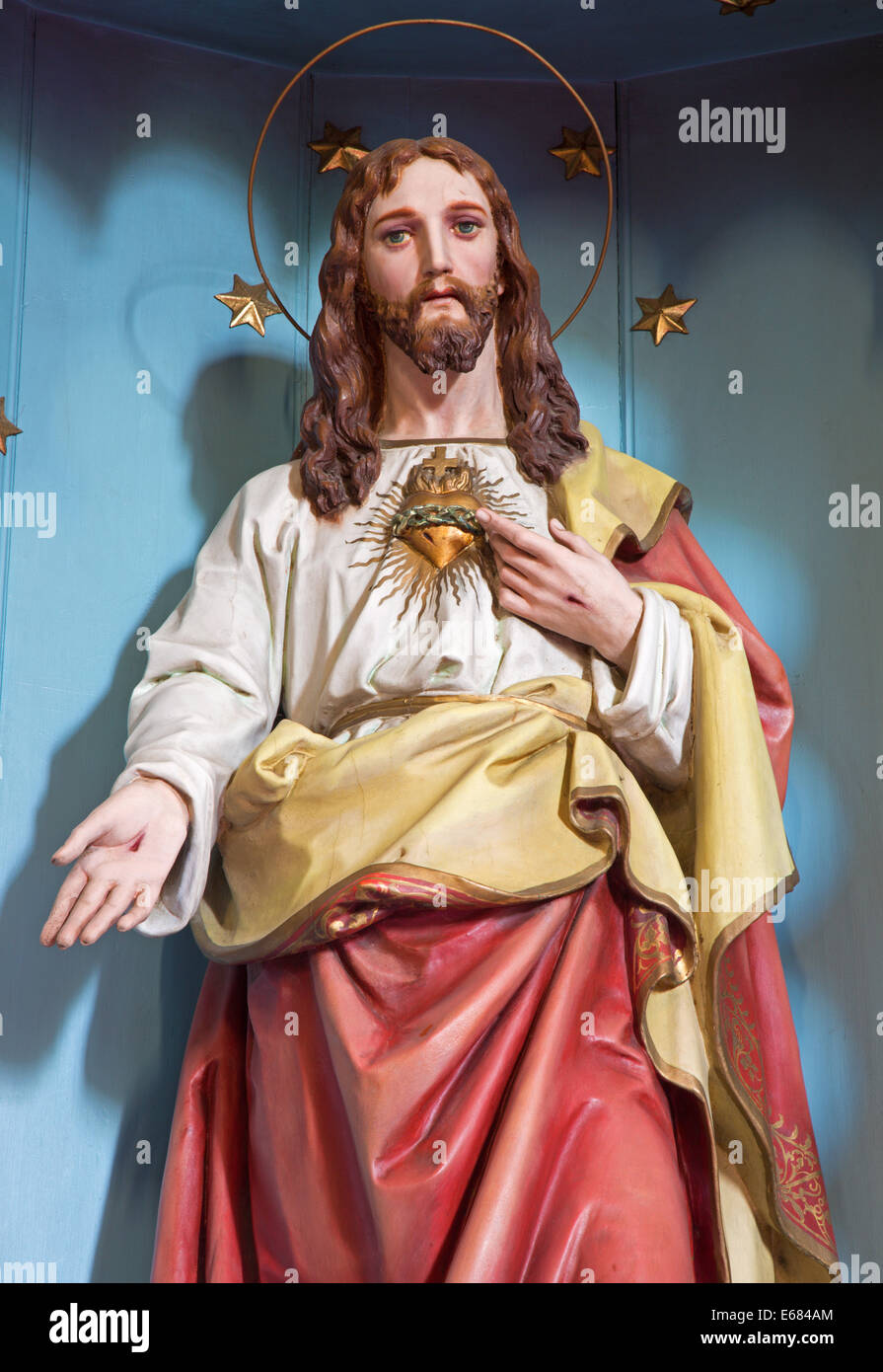 SEBECHLEBY, SLOVAKIA - JULY 27, 2014: The carved statue of Heart of Jesus Christ from 19. cent. Stock Photo