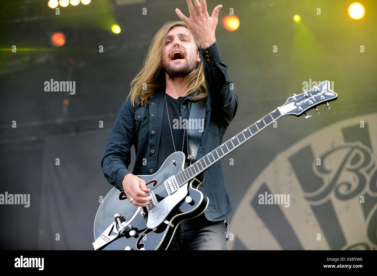 Russell Marsden of Band of Skulls live at the Highfield Festival 2014 on August 17, 2014 at the Stoermthaler Lake in Grosspoesna, Germany. Stock Photo