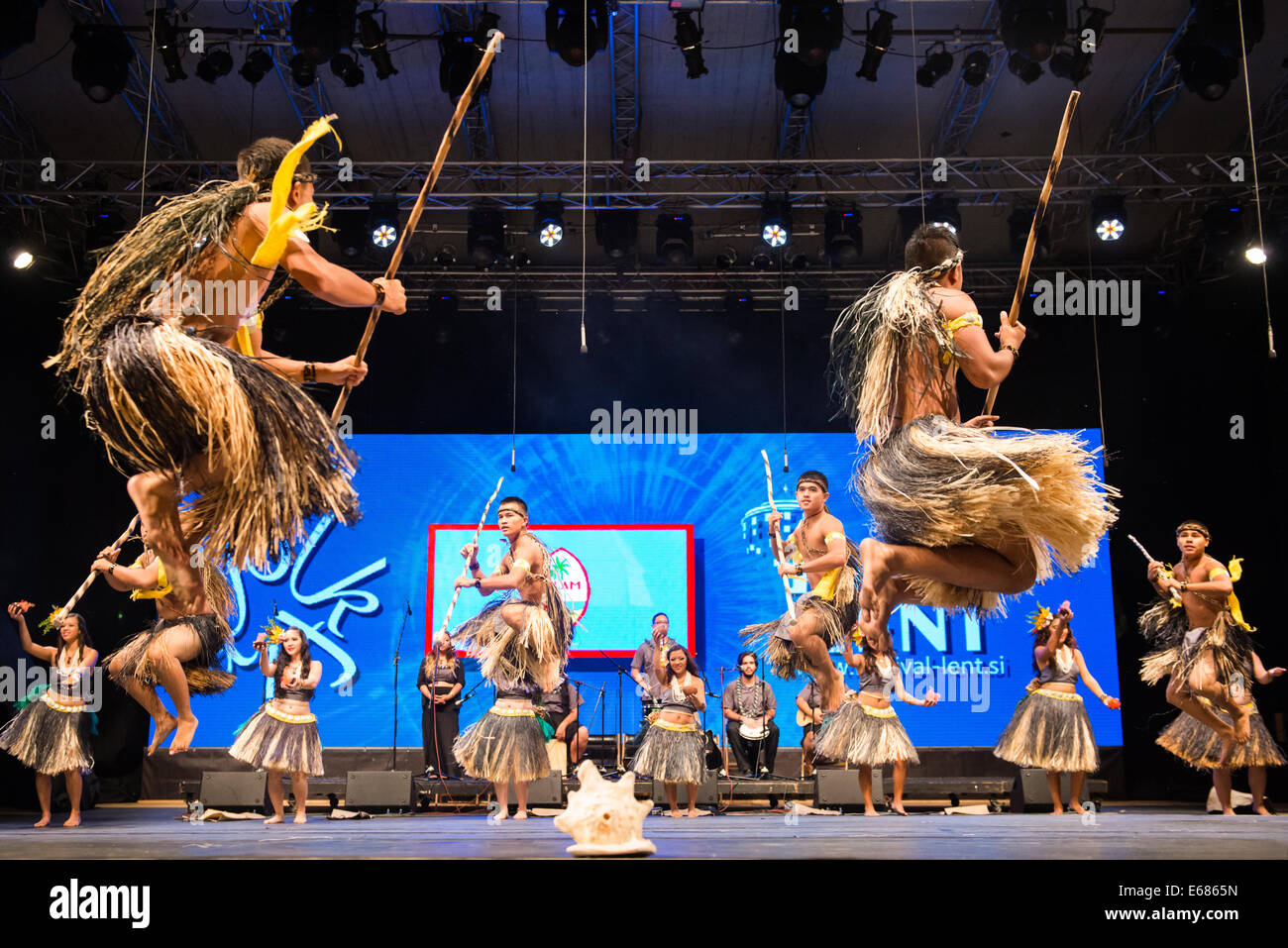 National Folk Dance Ensemble of Guam from Merizo, Guam, performing at 26th Folkart International CIOFF Folklore Festival, 2014 Stock Photo