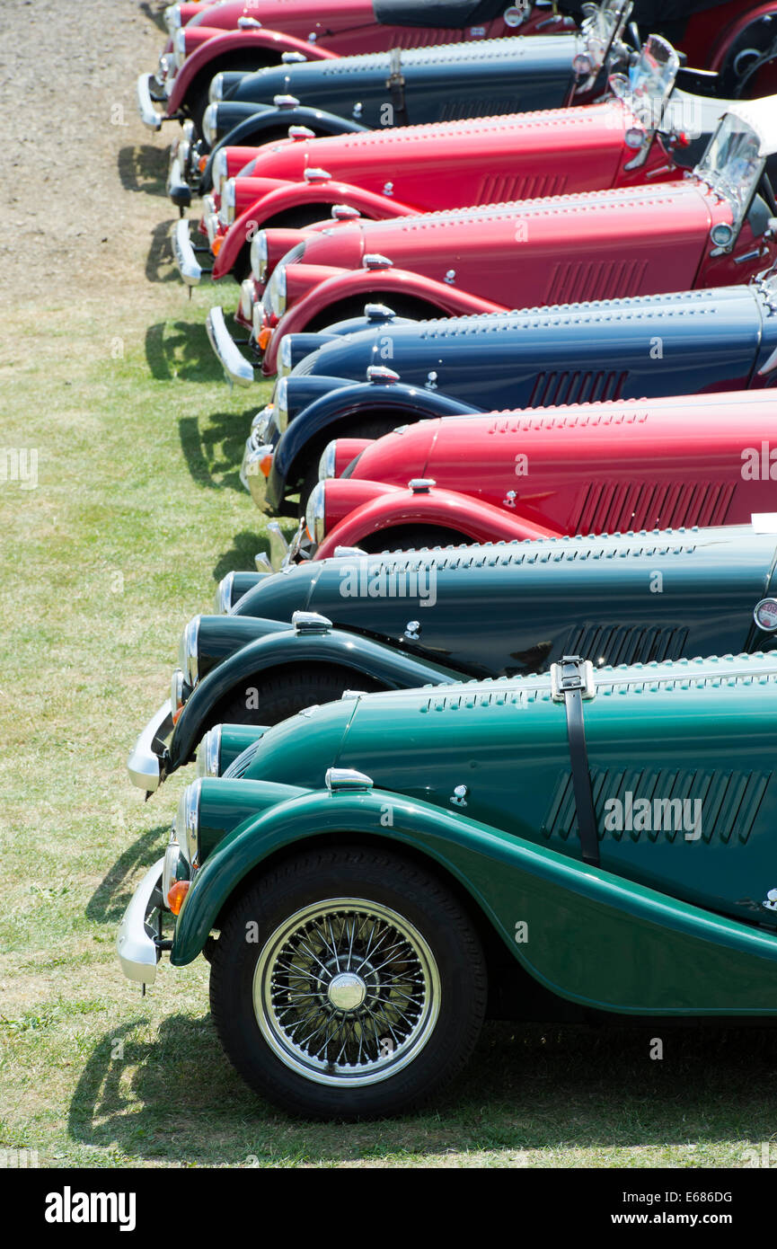 Line of Morgan cars at the Silverstone Classic Stock Photo