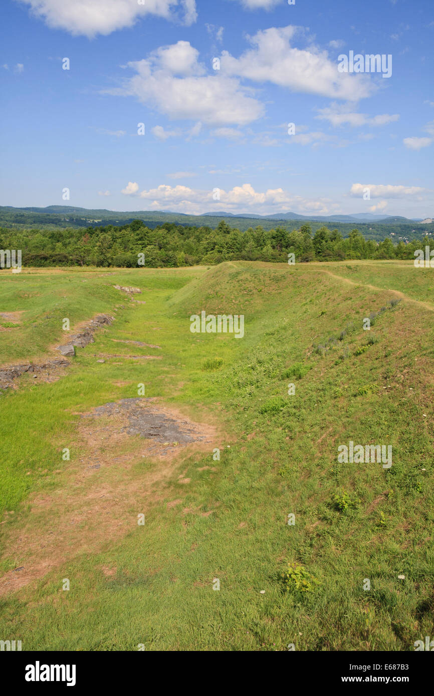 Remains of earthworks at Fort Crown Point overlooking Lake Champlain