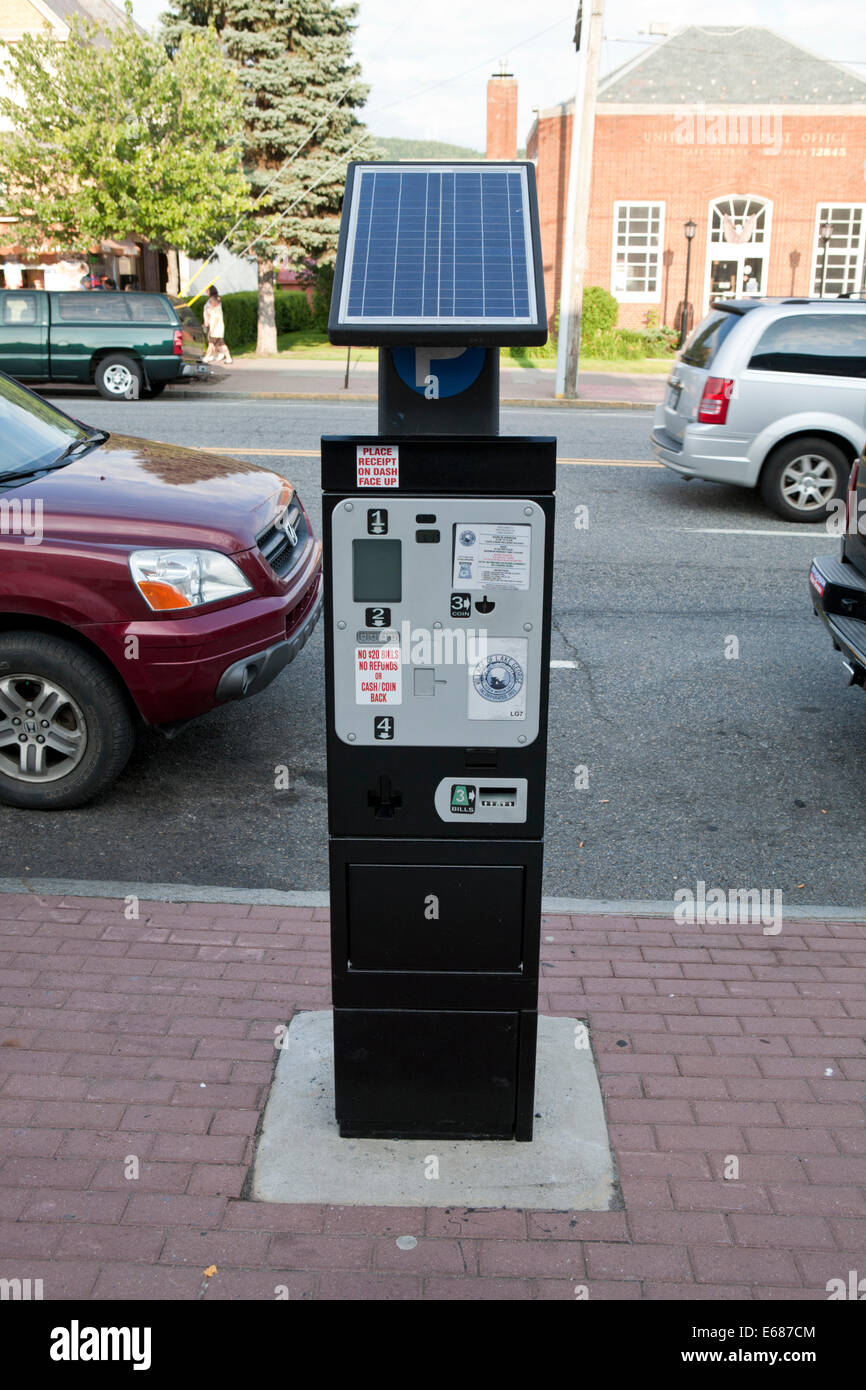 Electronic parking meter ticker dispenser in Lake Placid, New York. Stock Photo