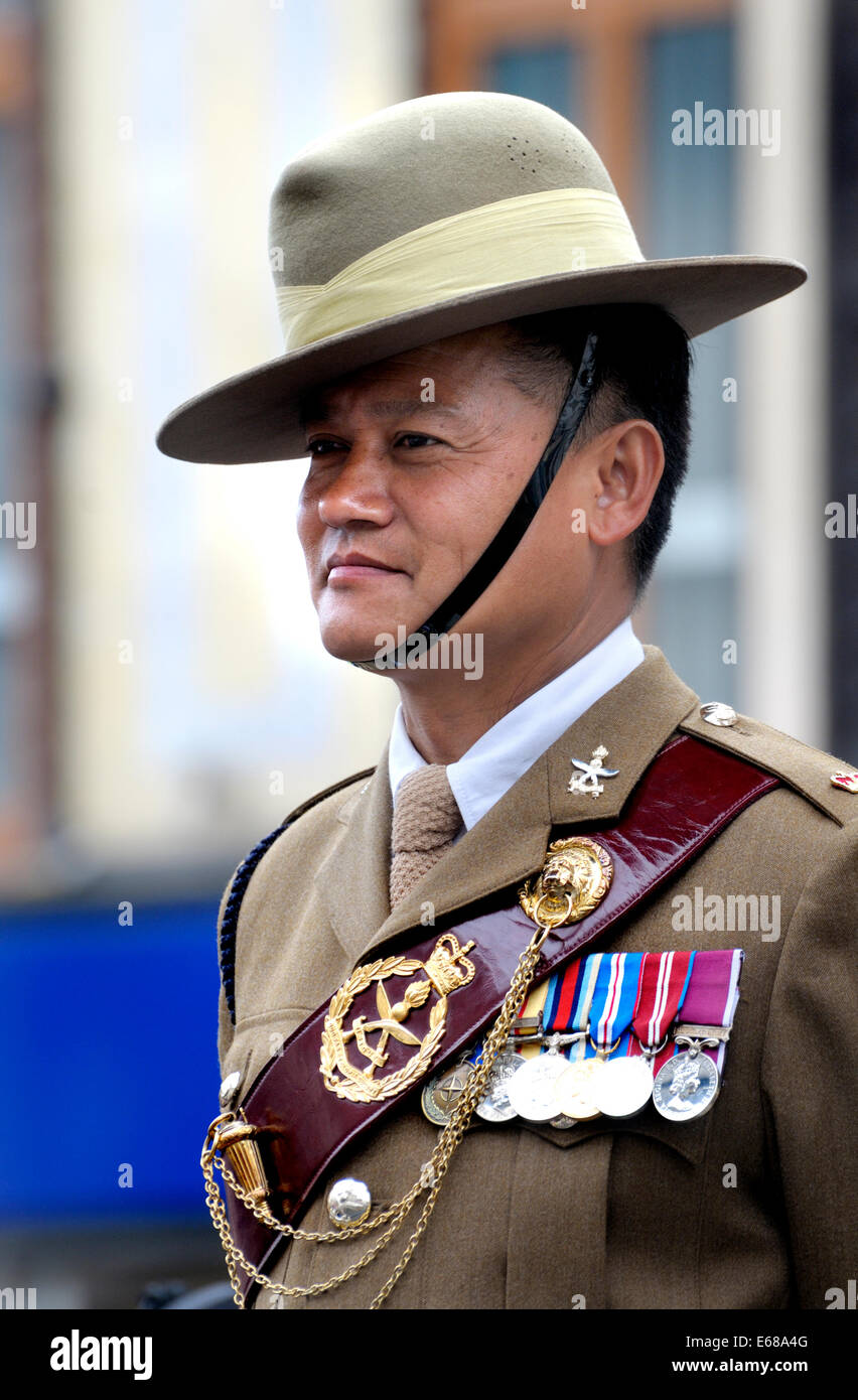 Gurkha soldier with uniform and medals. Maidstone, Kent, England. Civic Day Parade Stock Photo