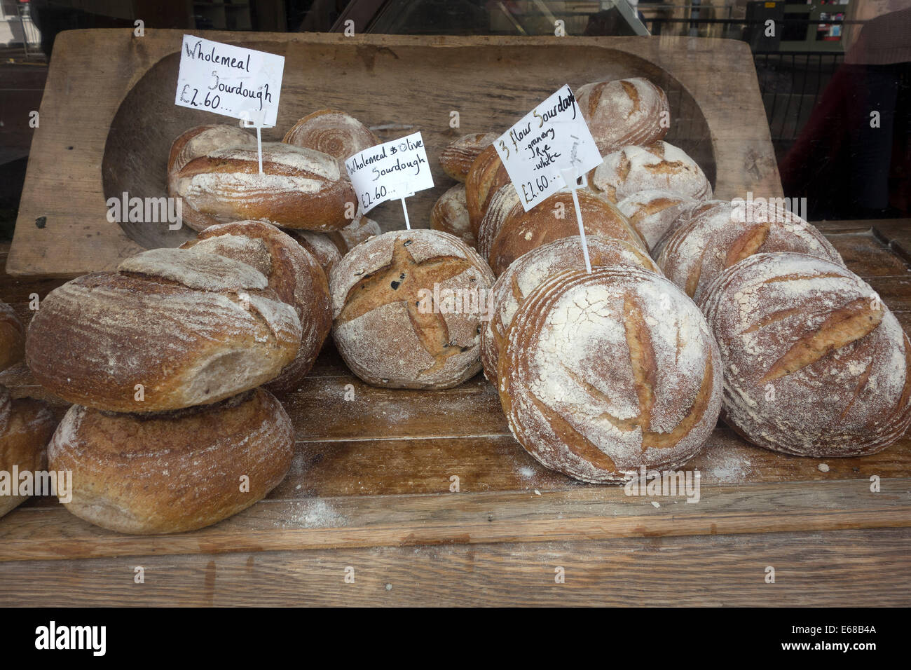 Sourdough Bread in bakers window Stock Photo