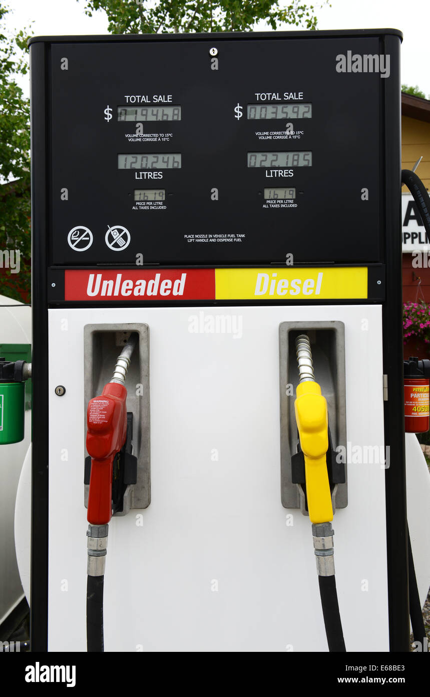Unleaded and Diesel fuel pumps Stock Photo