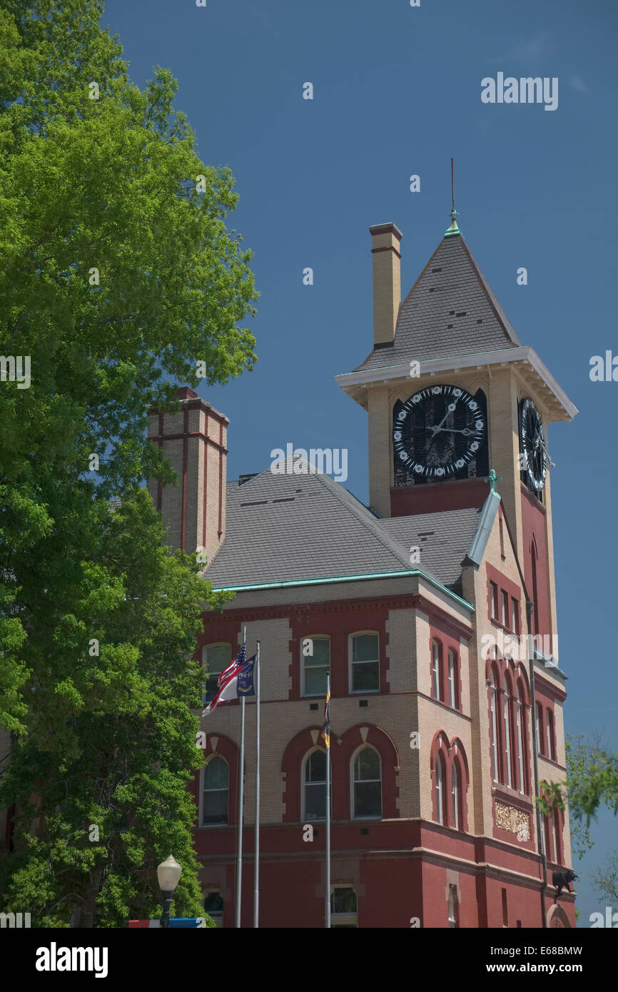 New Bern, North Carolina City Hall building. Tower Clock Stock Photo