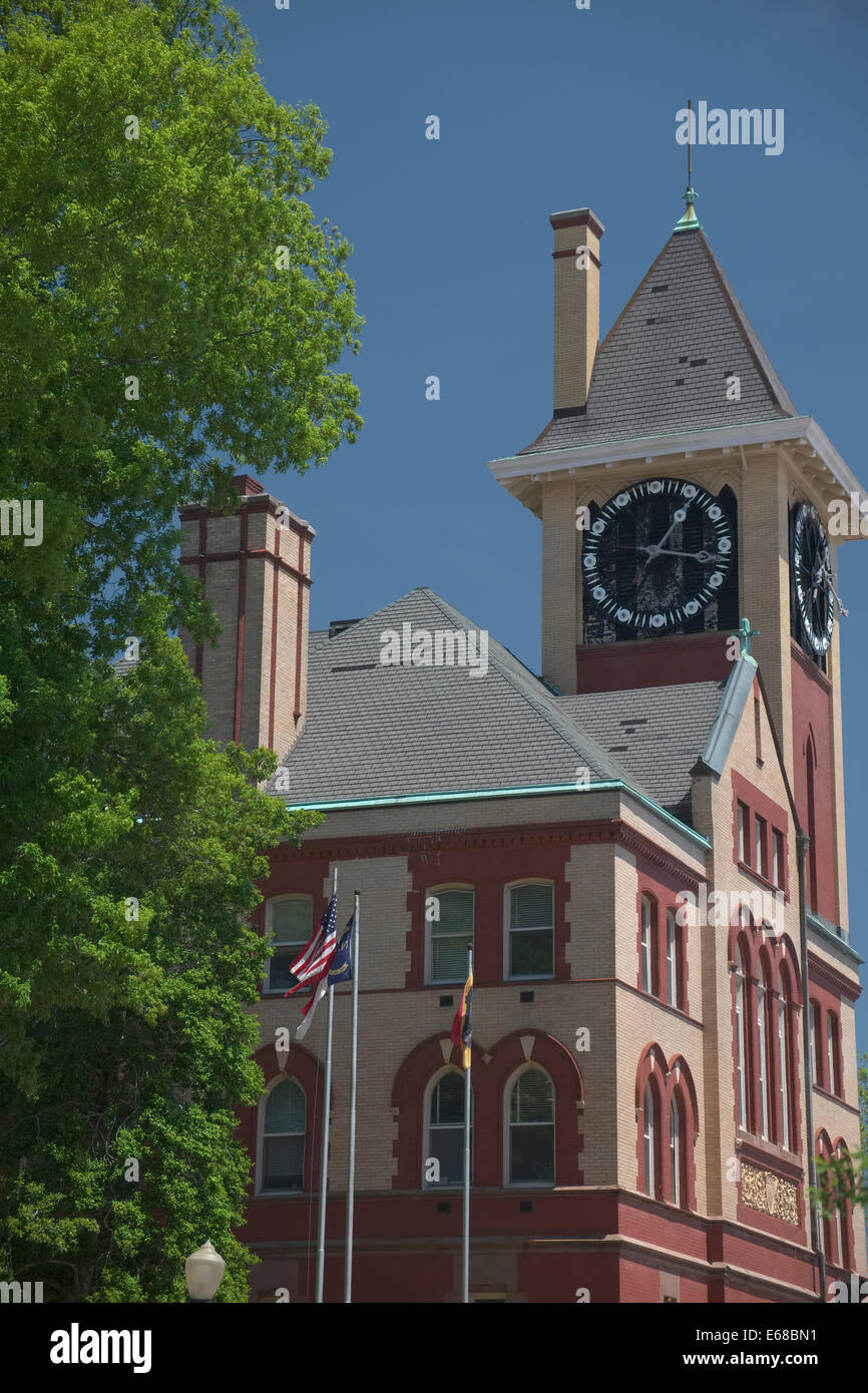 New Bern, North Carolina City Hall building. Tower Clock Stock Photo