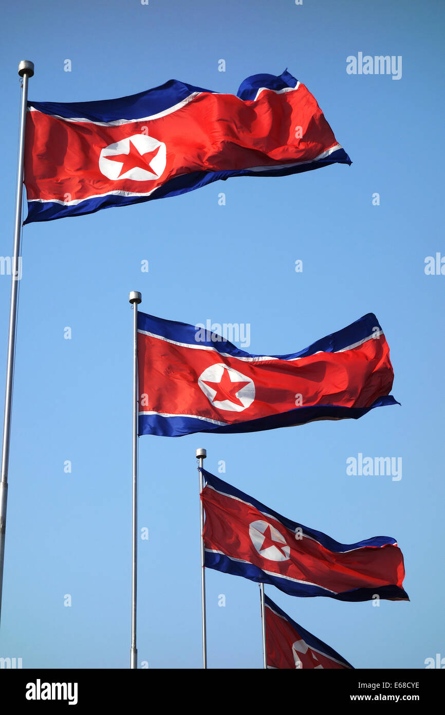 North Korean Flag, Flag of North Korea, National flag of Democratic People's Republic of Korea Stock Photo