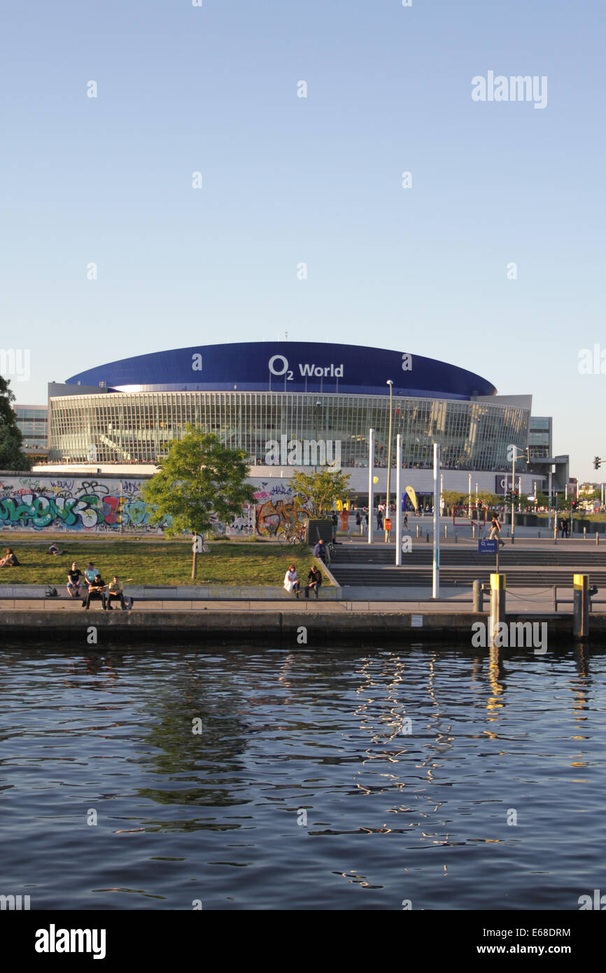 Germany, Berlin, View of O2 World from  Spree river Stock Photo