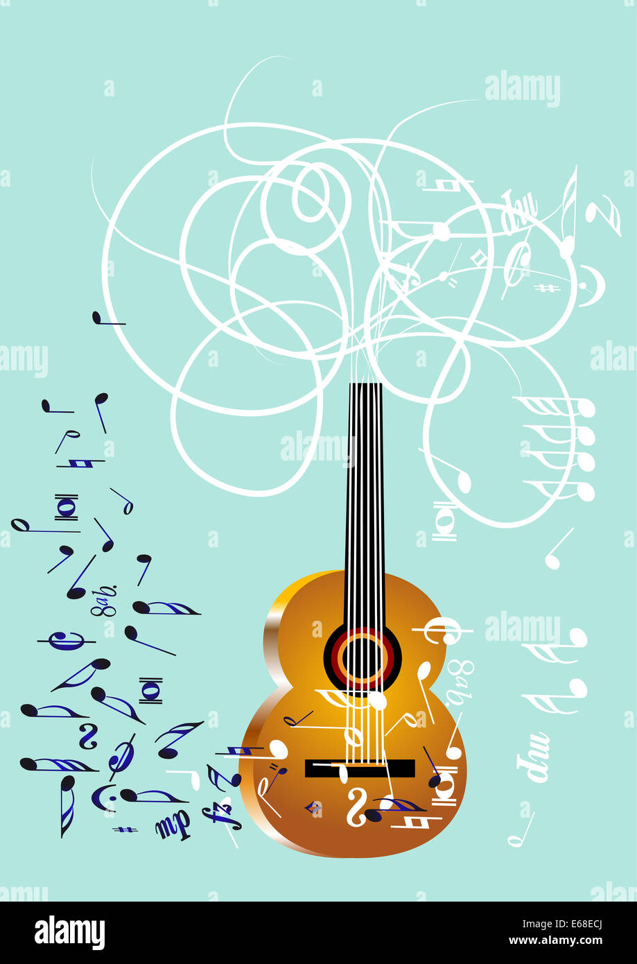musical background with guitar and notes Stock Photo
