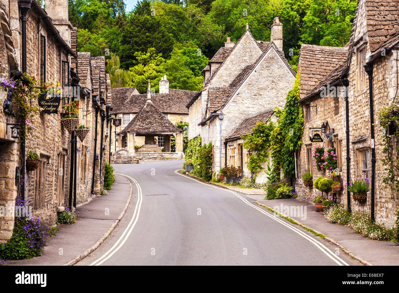 The picturesque Cotswold village of Castle Combe  in Wiltshire. Stock Photo