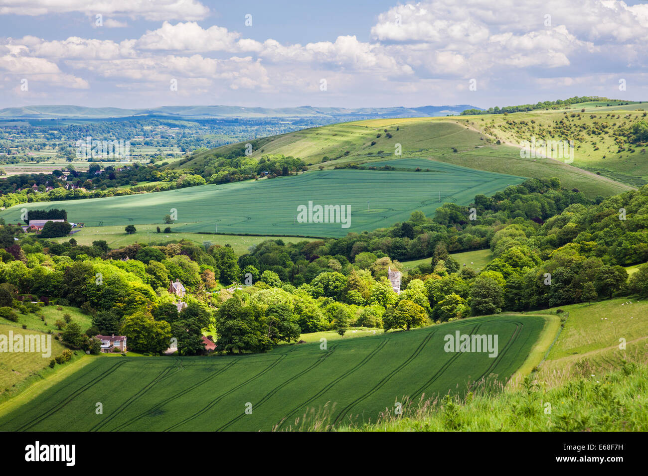 View over the small village of Bratton in Wiltshire. Stock Photo