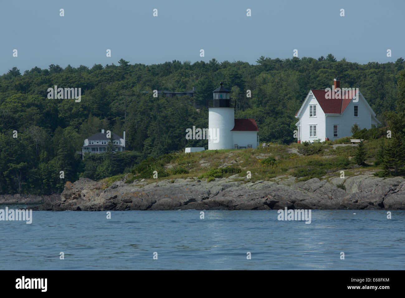 Camden, ME - 11 August 2014. Curtis Island light at the entrance to Camden. The lighthouse is owned and maintained by the town. Stock Photo