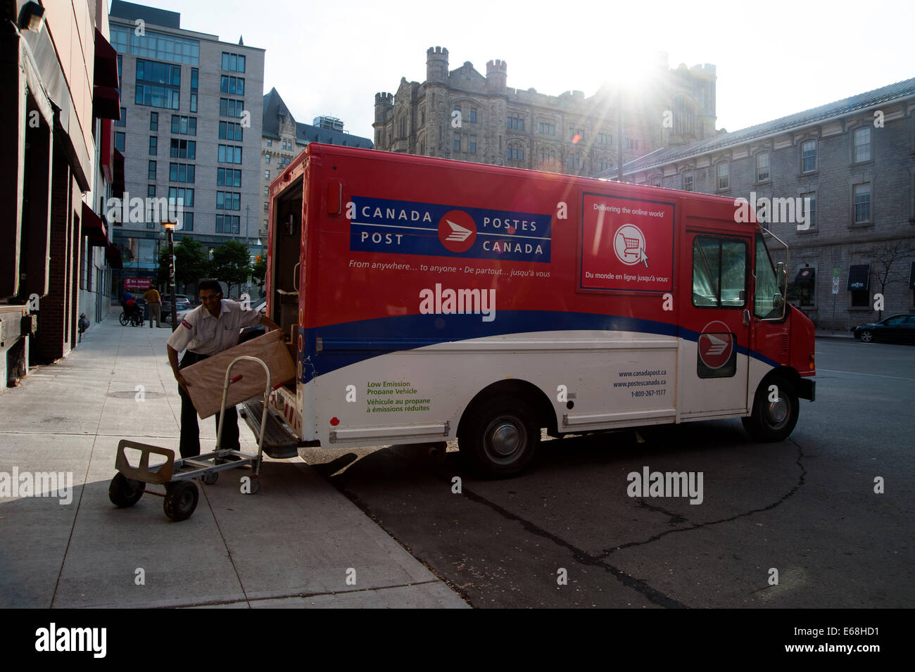 Canada Post mail truck being loaded up with packages, Ottawa, Ontario