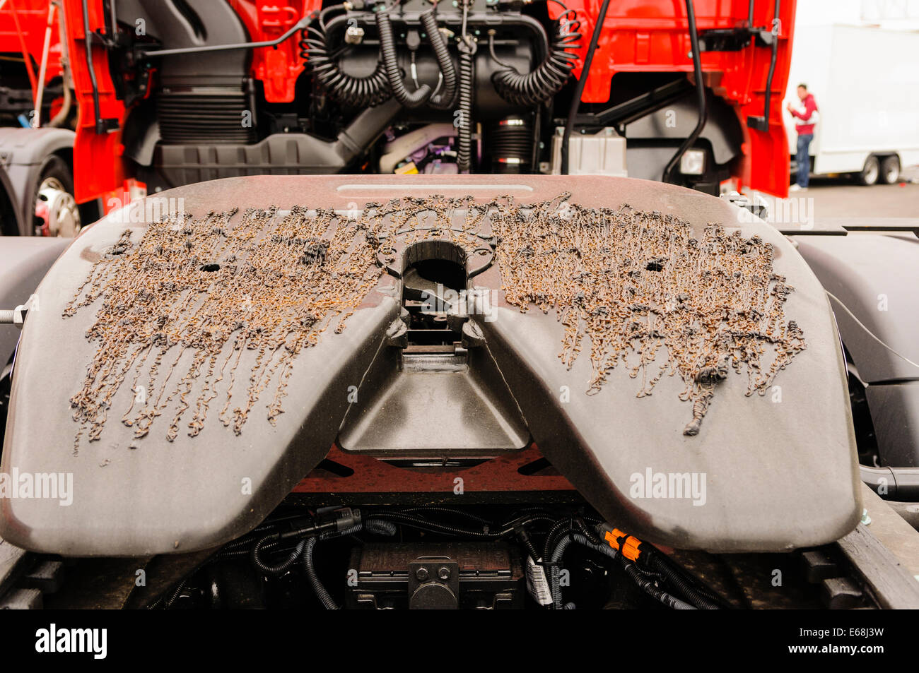 Articulated rotating hitch on a semi lorry tractor cab greased up ready