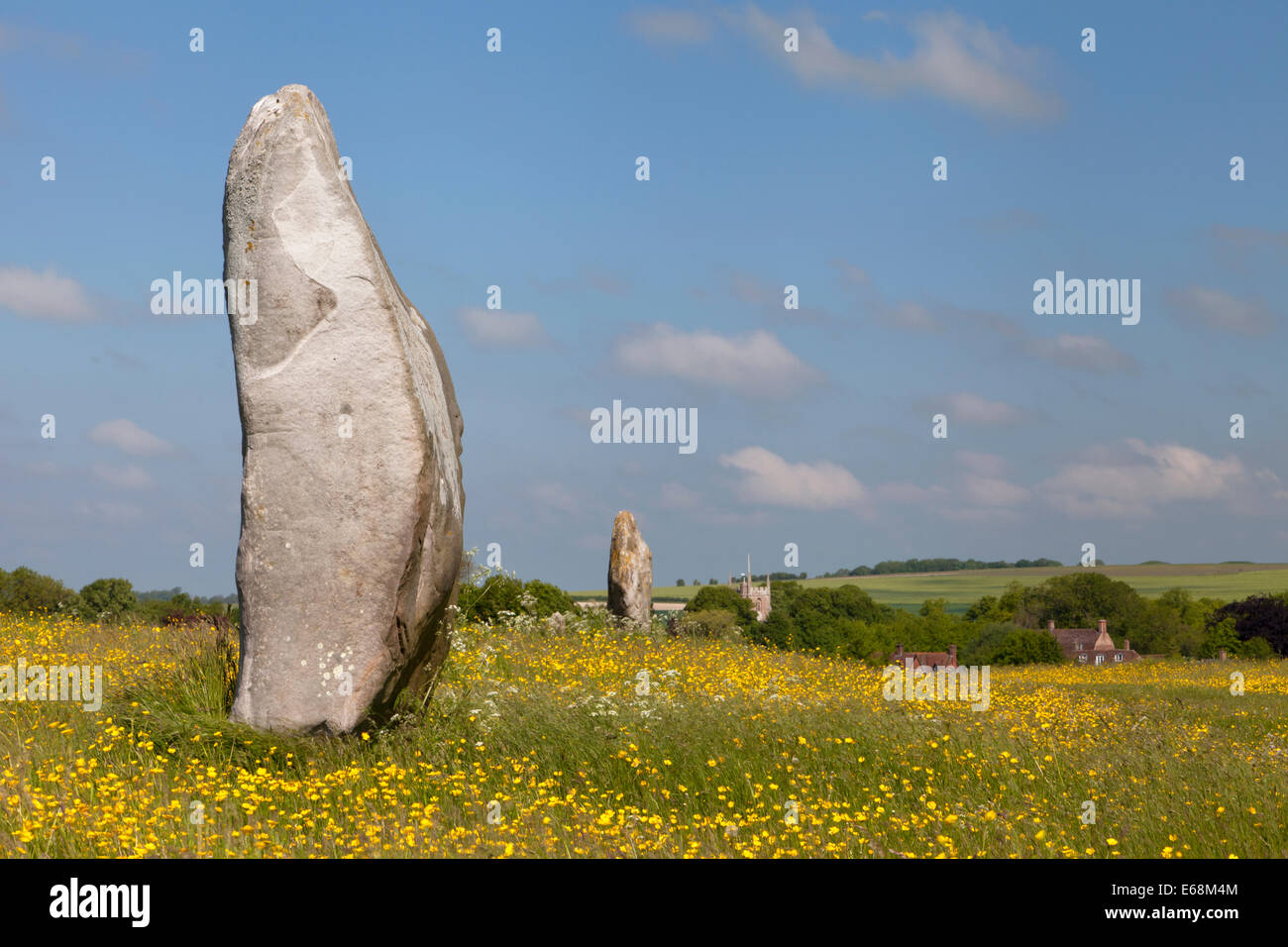 Standing stones forming part of the West Kennet 'avenue' at Avebury in Wiltshire, England. Stock Photo