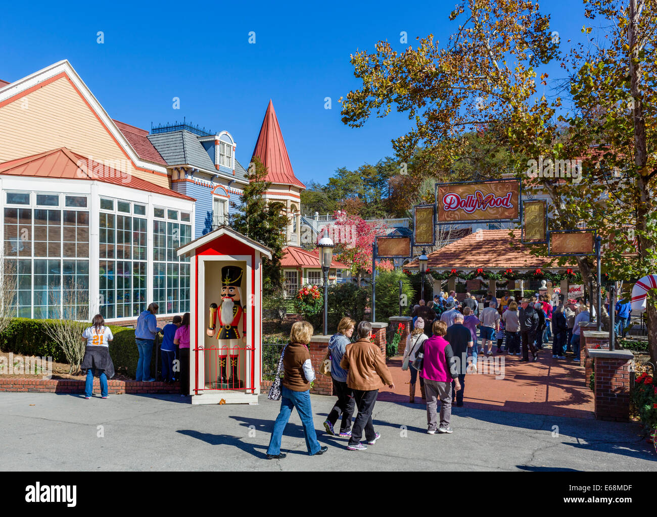 Entrance to Dollywood theme park in the holiday season, Pigeon Forge, Tennessee, USA Stock Photo