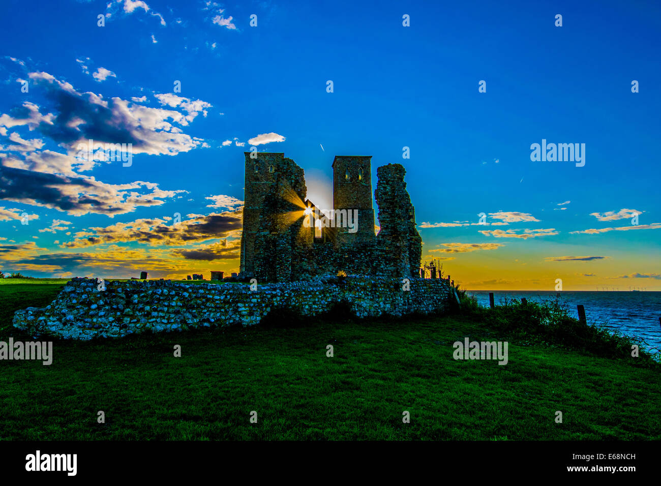 Reculver Castle in Kent, UK at sunset in summer Stock Photo