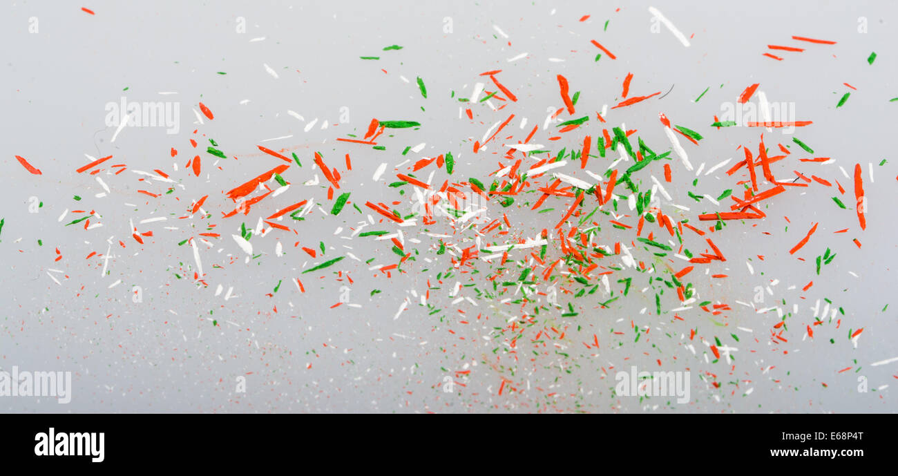 Shavings of red green and white pencils Stock Photo