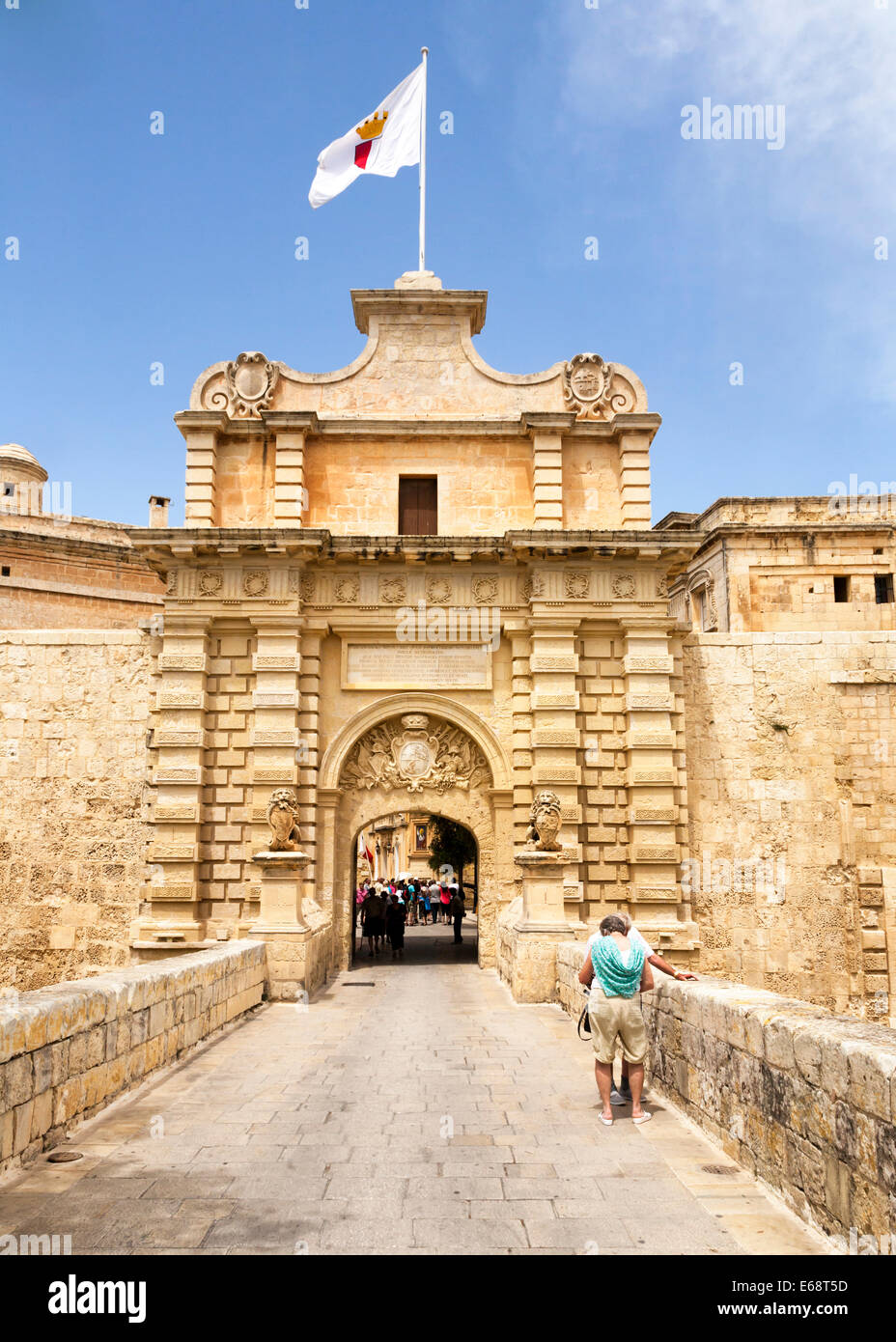 Mdina main gate and entrance into the medieval walled City, Malta Stock