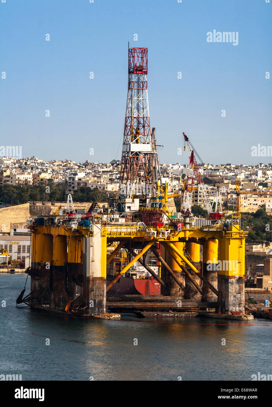Oil/Gas rig under construction, Grand Harbour, Valletta, Malta. Stock Photo