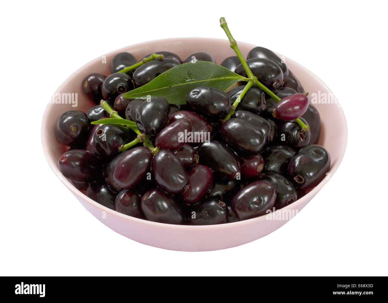 Jambolan plum, Java plum (Syzygium cumini) fruit isolated on white background Stock Photo