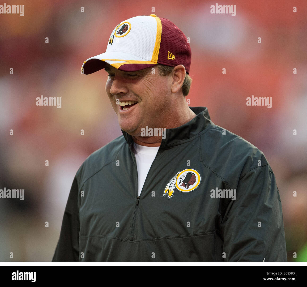 Washington, DC, USA. 18th Aug, 2014. Washington Redskins head coach Jay Gruden before the start of their preseason game against the Cleveland Browns at FedEx Field in Landover, MD Monday, August 18, 2014. © Harry E. Walker/ZUMA Wire/Alamy Live News Stock Photo