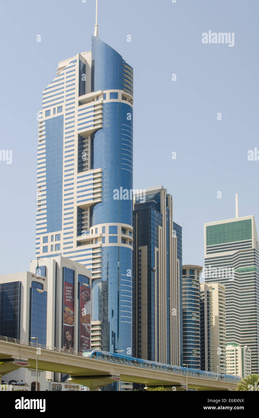 Dubai Metro Train Rapid Transit And Skyline Of Buildings Office Towers ...