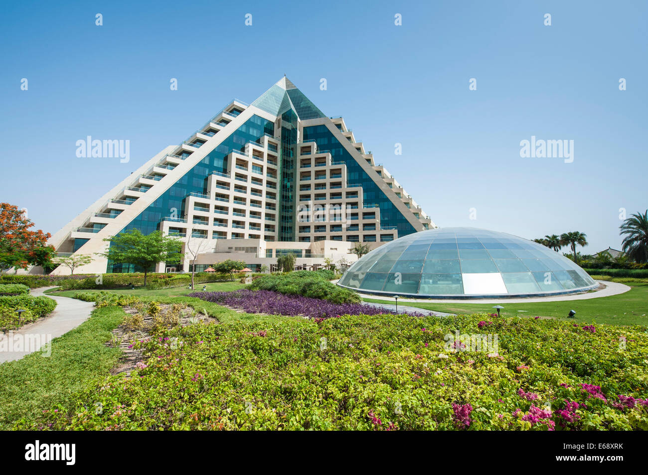 Flower gardens garden and atrium outside Raffles Dubai Hotel Dubai, United Arab Emirates UAE. Stock Photo