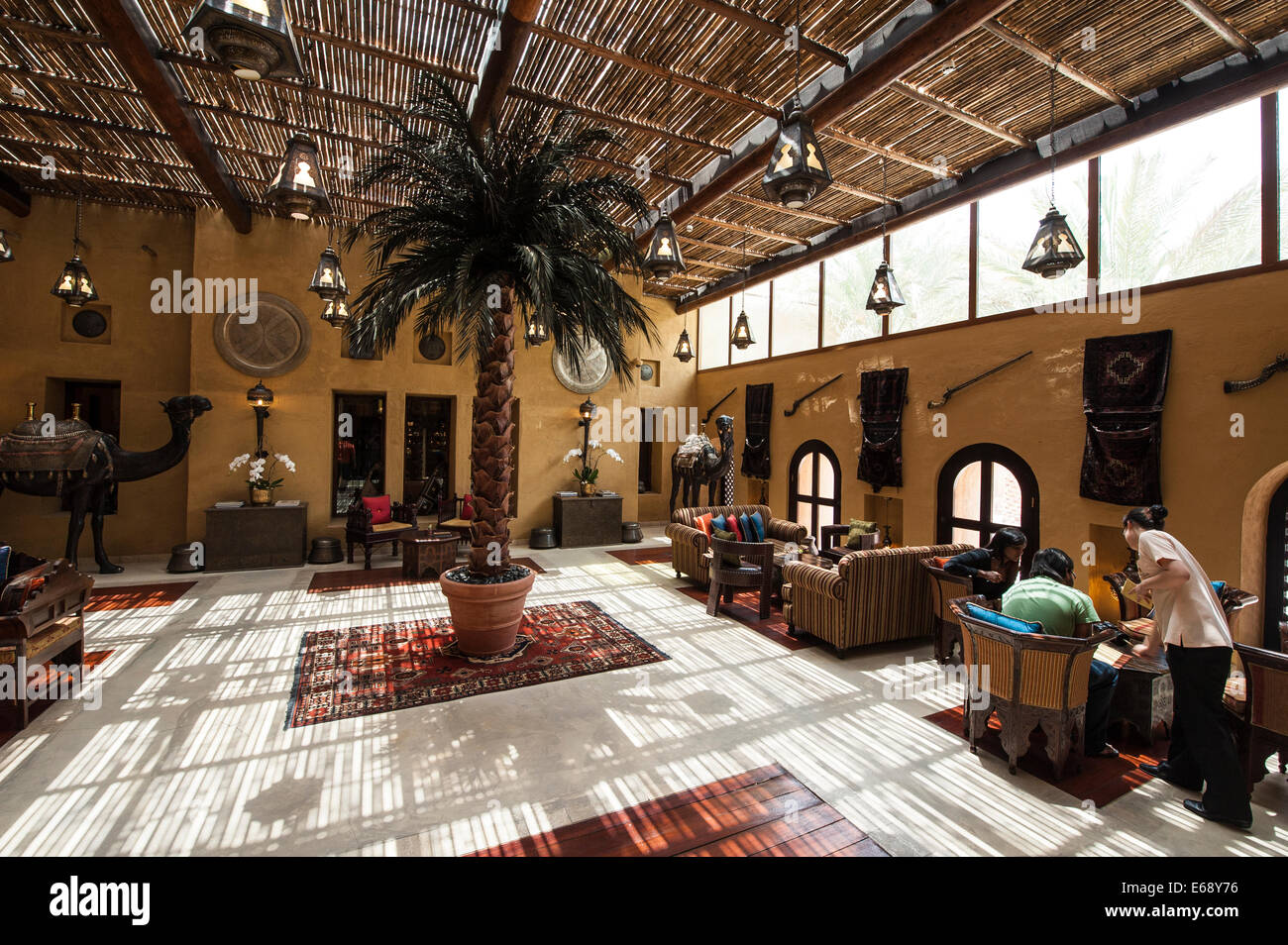 Lobby at the Bab Al Shams Desert Resort & Spa. Dubai, United Arab Emirates UAE. Stock Photo