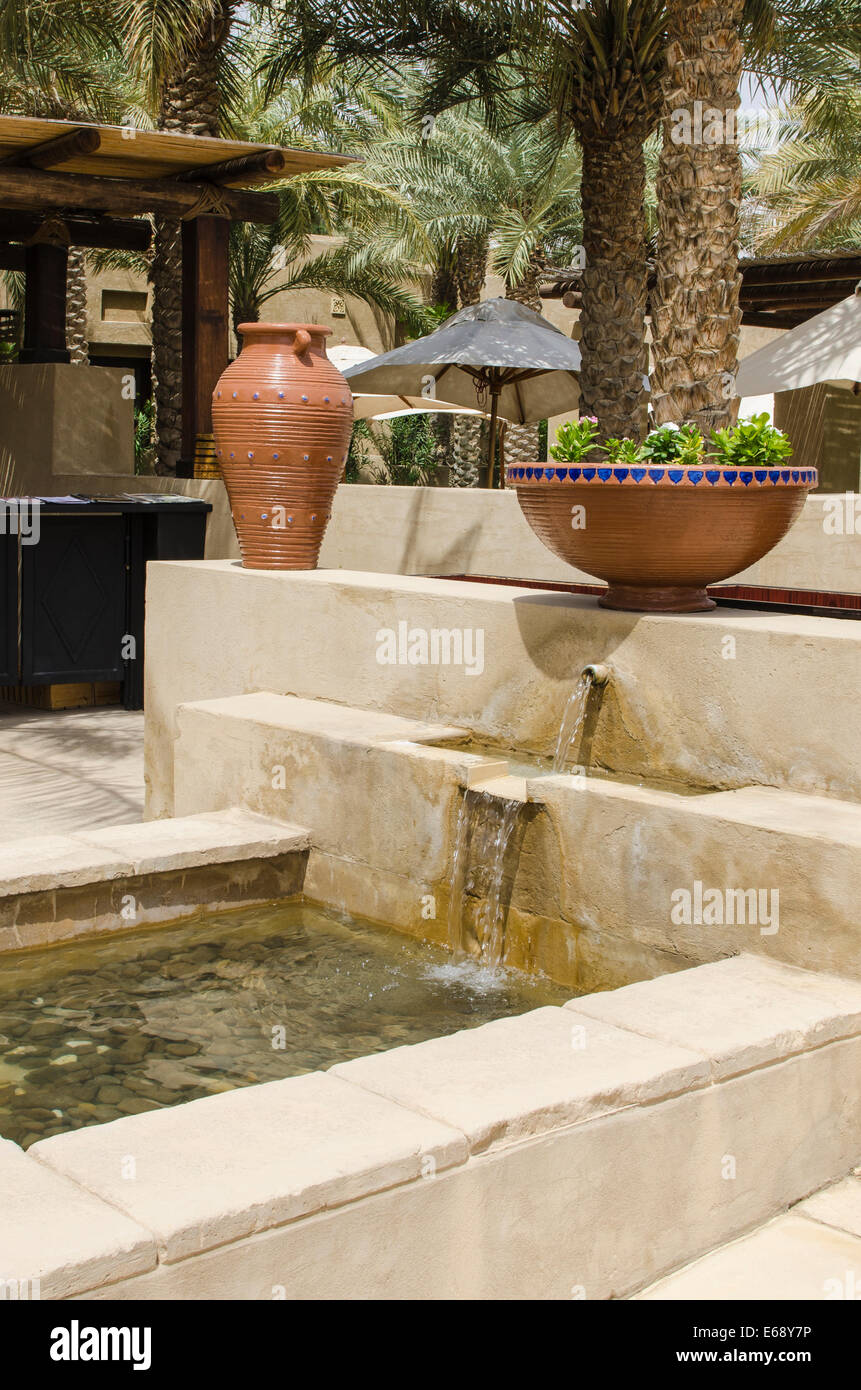 Courtyard water fountain at the Bab Al Shams Desert Resort & Spa. Dubai, United Arab Emirates