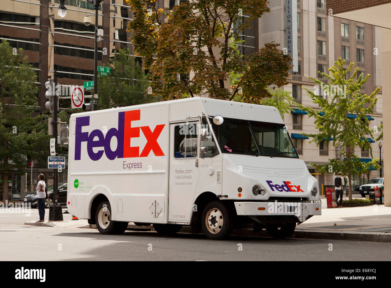 FedEx delivery truck parked on city street - Washington, DC USA Stock Photo