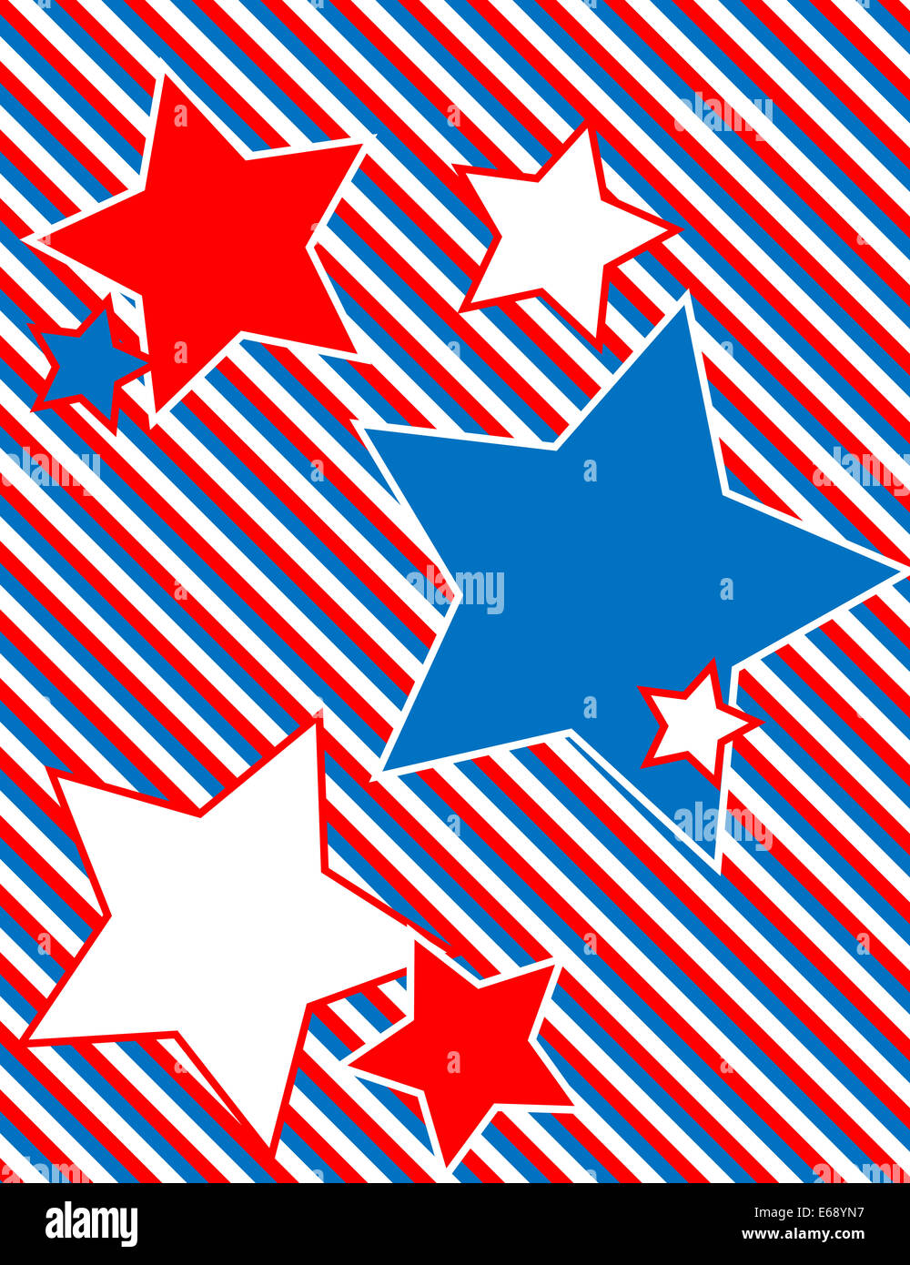 Red, White and blue patriotic star background with a striped background. Stock Photo