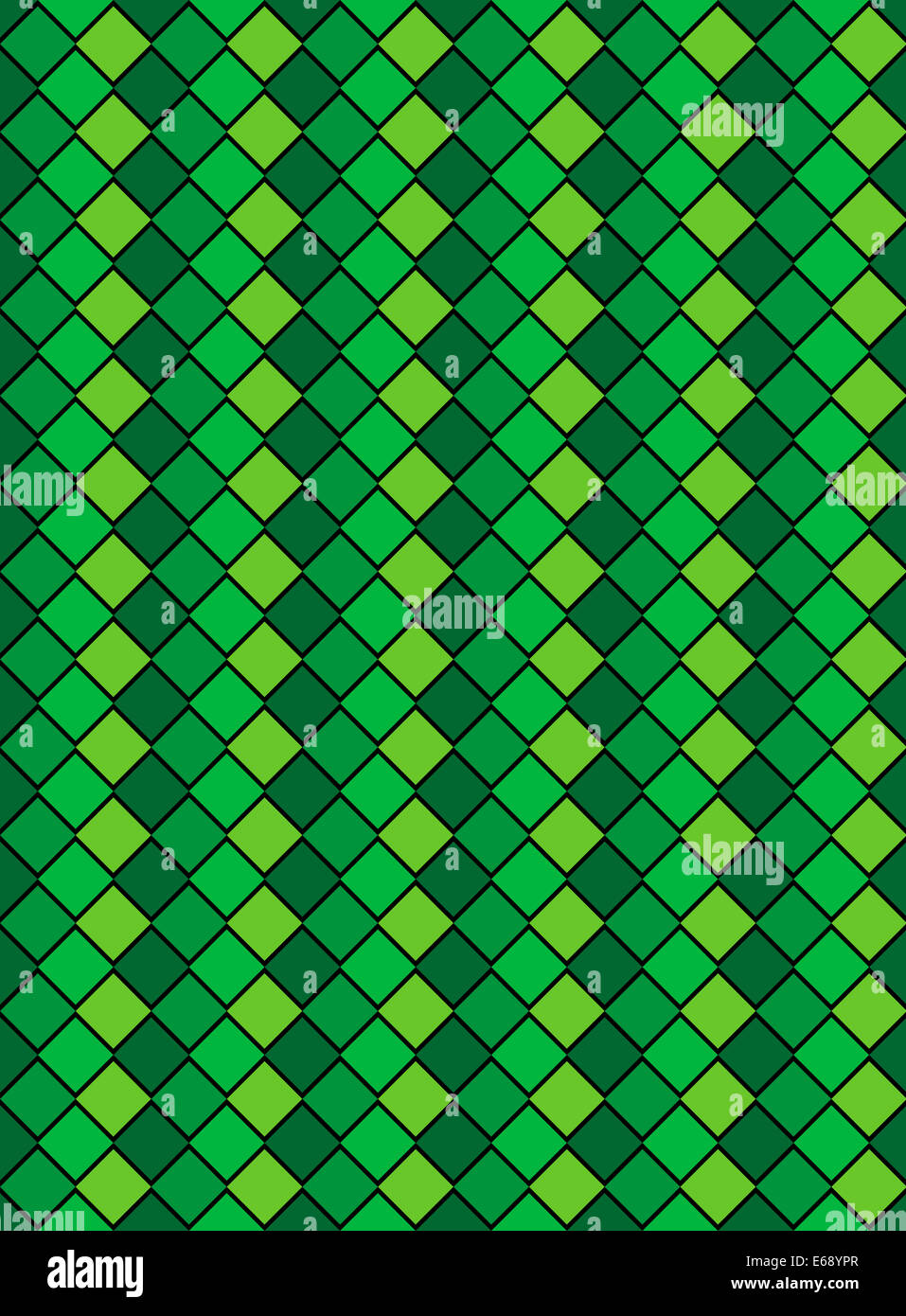 Four tones of green variegated diamond snake style wallpaper texture pattern. Stock Photo