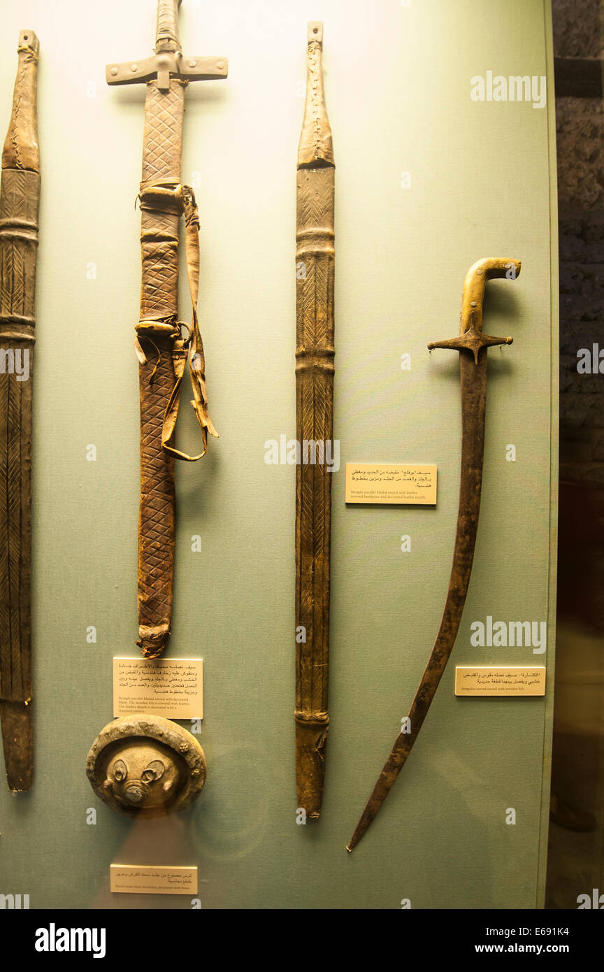 Ancient knifes daggers artifacts weapons in the Dubai Museum, Dubai, United Arab Emirates UAE. Stock Photo
