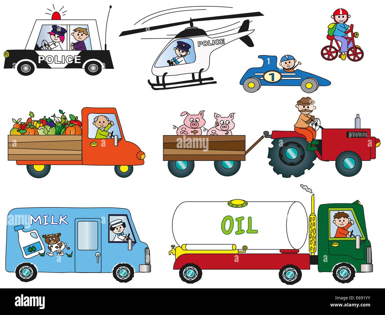 illustration of funny cartoon transportation Stock Photo