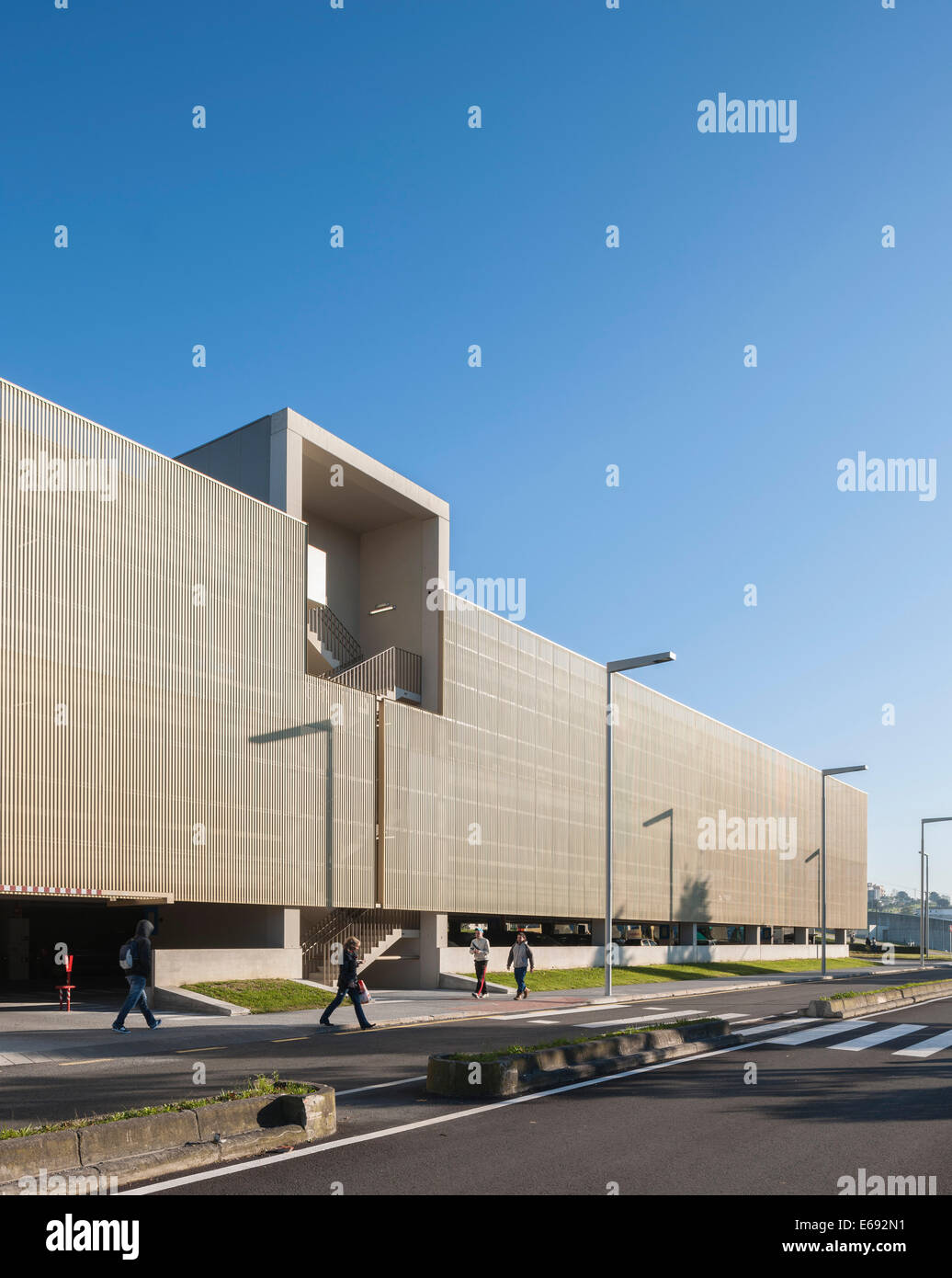 Multi-Storey Car Park And Bus Station, University of the Basque Country, Leioa, Spain. Architect: Jaam Sociedad de Arquitectura/ Stock Photo