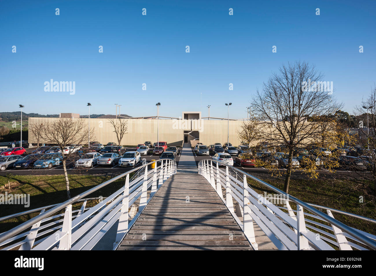 Multi-Storey Car Park And Bus Station, University of the Basque Country, Leioa, Spain. Architect: Jaam Sociedad de Arquitectura/ Stock Photo