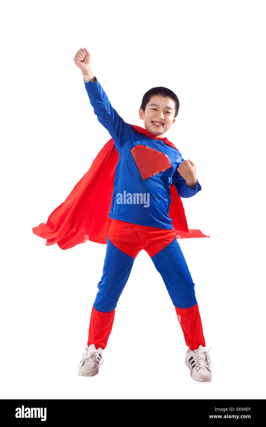 A boy in superman outfit Stock Photo